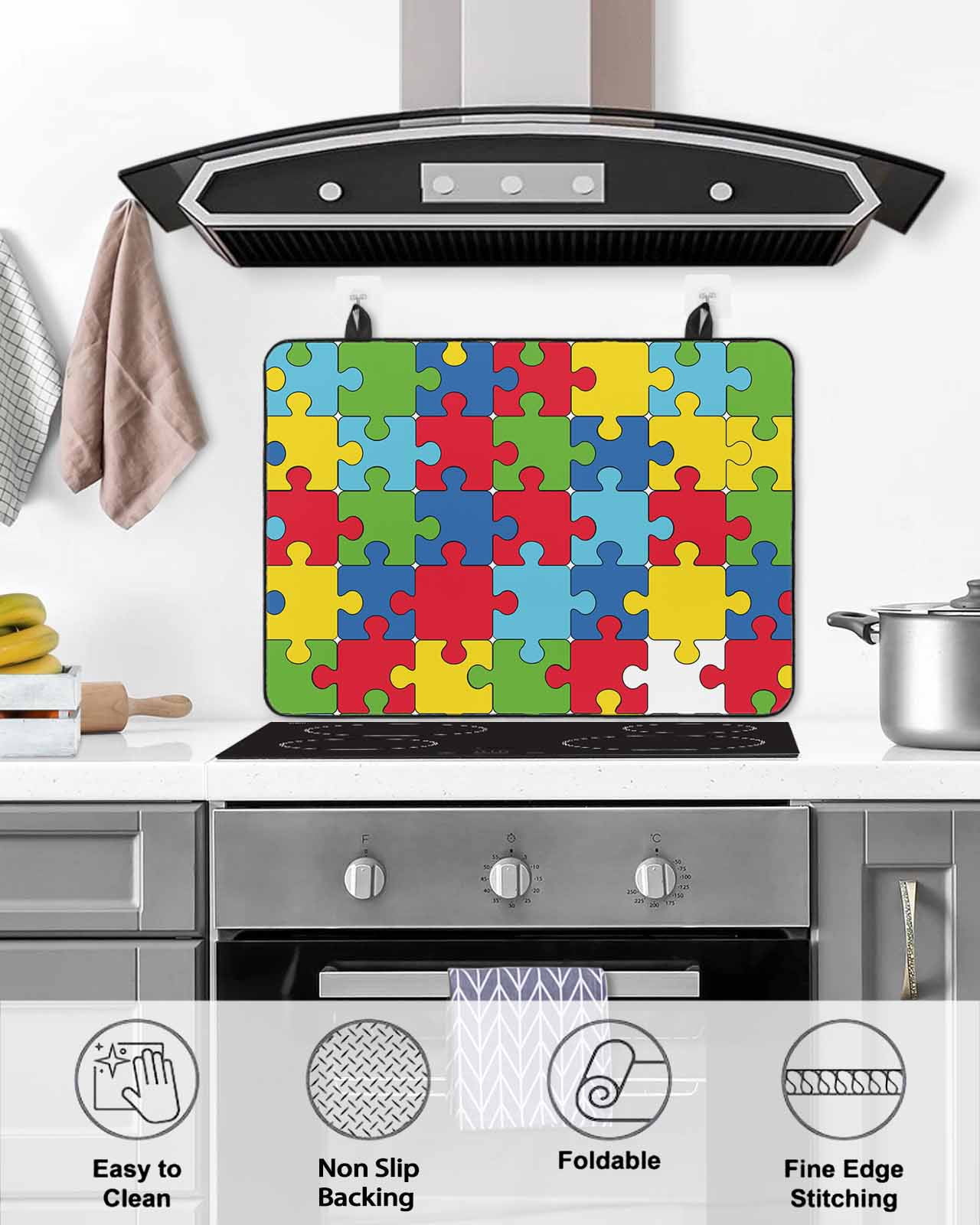 nqOlkjepod Large Induction Cooktop Protector Mat 24"x21", Colorful Geometric Stove Top Covers for Electric Stove, Cartoon Funny Abstract Texture Stove Burner Cover Mats, Glass Top Stove Cover