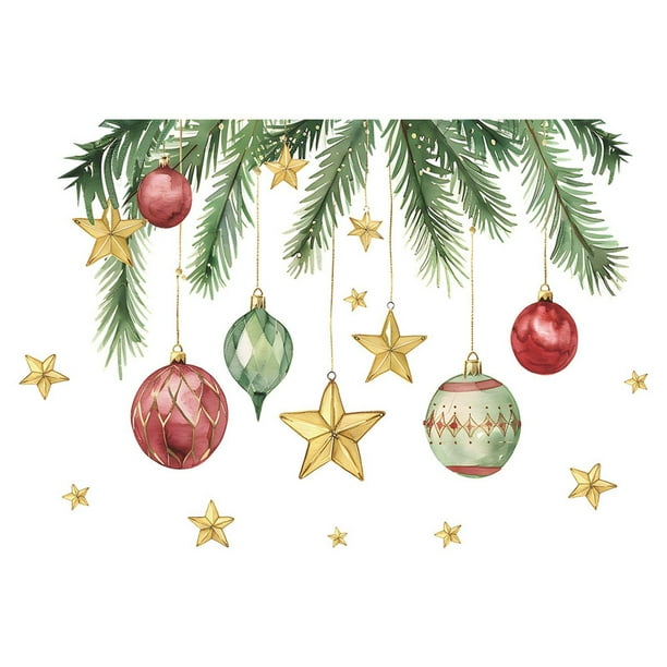 Pegatinas navideñas para lámpara colgante de estrella para baño | Decoración festiva para pared de baño | Calcomanías navideñas impermeables | Diseño fácil de despegar y pegar | Tamaño: 29 x 20 cm