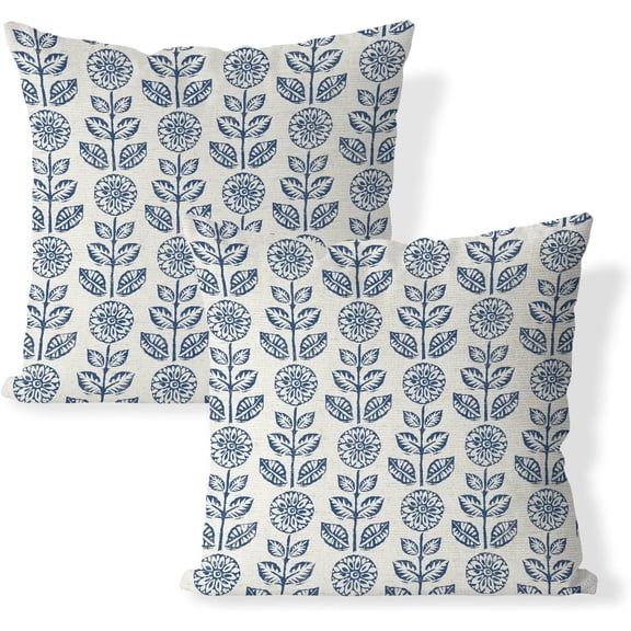 Floral Pillow Covers 18x18 Set of 2 Indigo with White Small Flower Buds Throw Pillow Cases Decorations Square Cushion Covers for Bed Chair Sofa Couch