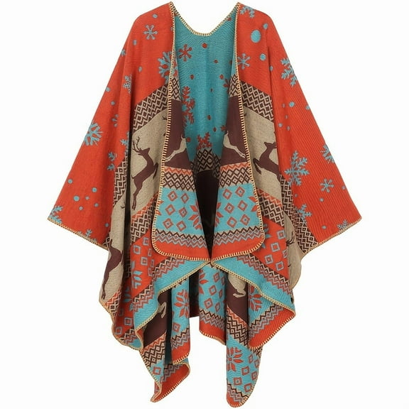 Women's Southwestern Print Shawl Wrap, Soft Winter Poncho Cape for Fall & Winter Wear