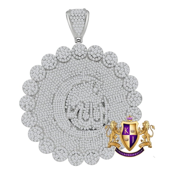 70 Grams Big Jumbo XL 3.75'' 14K White Gold On Real Silver Crescent Moon and Star Charm Allah God Muslim Islamic Pendant Medallion Charm