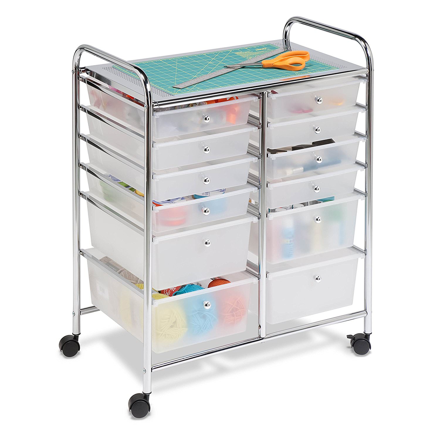 Honey-Can-Do 6 Tier Rolling 12 Plastic Drawer Storage Cart and Craft Organizer with Lockable Wheels, Clear/Chrome - image 8 of 9