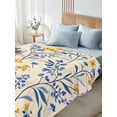 thumbnail image 4 of Garden Flora Illustrations King Size Flat Sheet, Wrinkleproof & Fadeproof Cooling Flat Bed Sheet Only, Blue Yellow Flowers Breathable Soft Bedding Top Sheets 105 x 98 Inches, 4 of 8