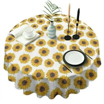 White Sunflower Round Tablecloth 60" X 60",Wrinkle Wipeable Table Cloth for Kitchen Dining Room Picnic Patio Party