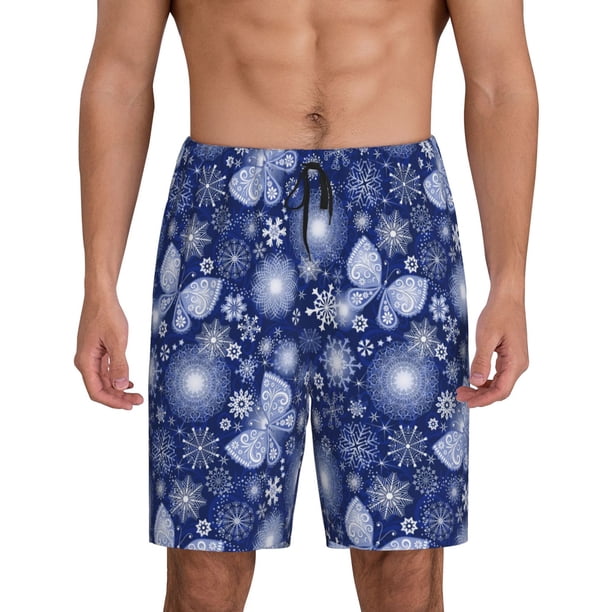 Balery Beautiful Snowflake Butterfly Pantalones cortos de pijama de punto de algodón para hombre con cinturilla y bolsillos-Small
