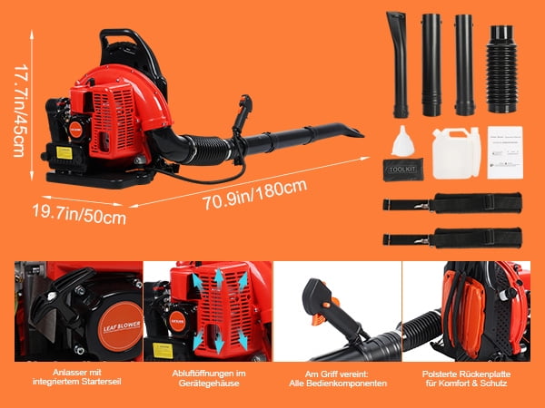 Bremoi 63CC Backpack Leaf Blower Gas Power 2-Stroke Engine, 665 CFM Backpacks Blower with Extention Tube,Commercial BackpacksBblower Comfort Harness for Home Lawn Leaf Snow Blowing Dust