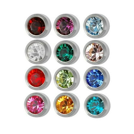 Blomdahl Ear Piercing - Surgical Steel 4mm Ear piercing Earrings studs 12 pair Mixed Colors White Metal by, 12 Pair Mixed 4MM Colored Glass Foil Back Stones in a Birth Month Set By Caflon