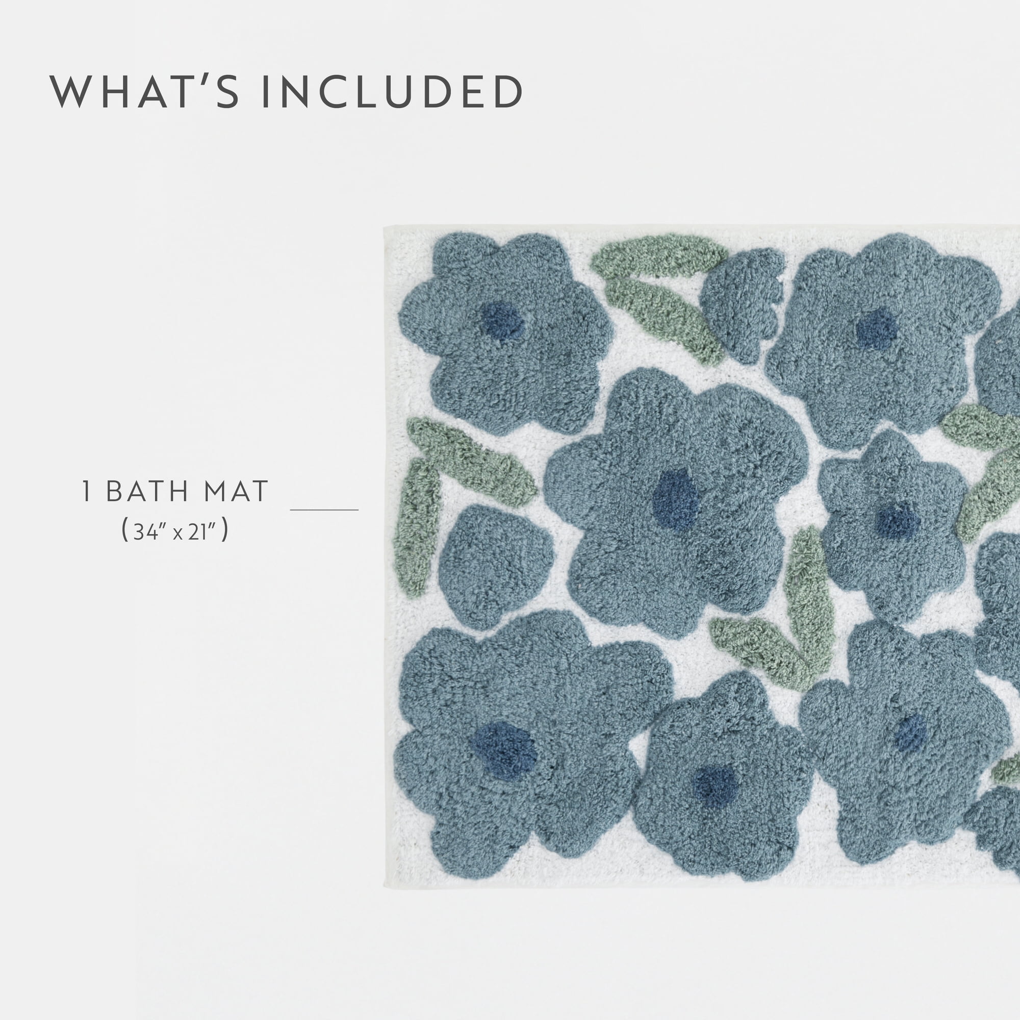 Noble Linens Floral Pattern Cotton Bath Mat, 34 in x 21 in, Blossoms Light Blue