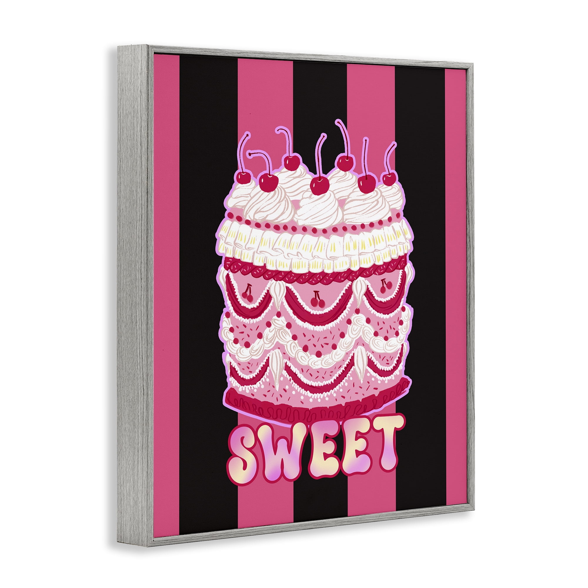 Stupell Industries Sweet Cake with Stripes Food & Beverage Painting Gray Framed Art Print Wall Art, 24 x 30