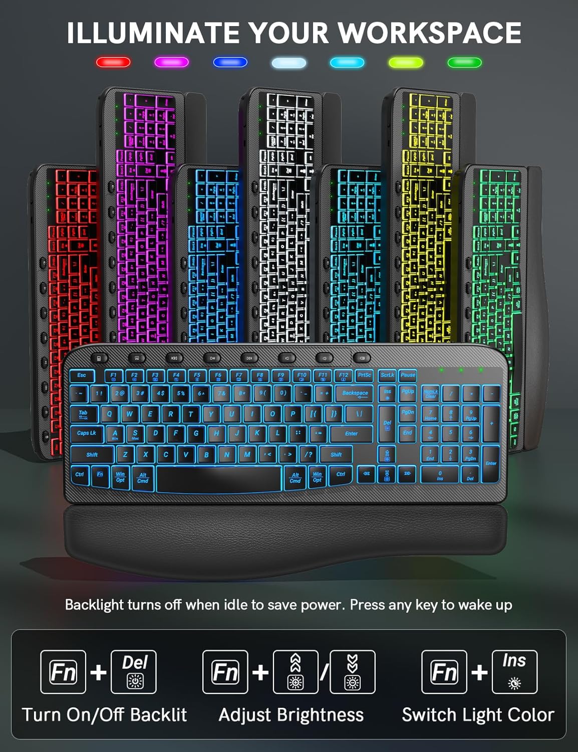 Wagpak Ergonomic Wave Keyboard and Mouse, Rechargeable RGB photo 6