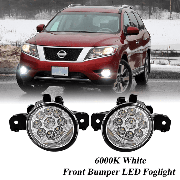 Pair Round LED Fog Lights for Nissan Pathfinder 2013 2014 2015 2016, 55W 6000K White Off-Road Lamps Black Front Bumper LED Fog Lights