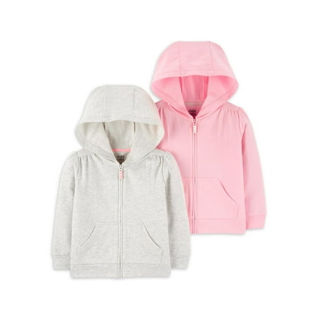Carter's Child of Mine Baby and Toddler Girls French Terry Cloth Hoodie Sweatshirts, 2-Pack, Sizes 12M-5T