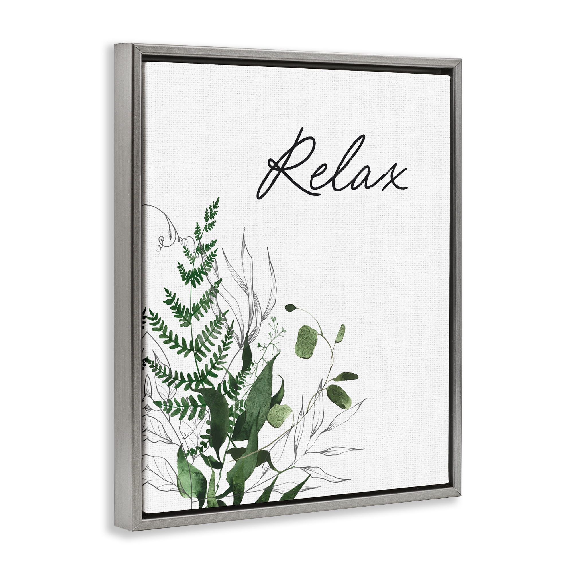 Relax Ferns & Botanicals Gray Framed Floater Canvas Wall Art, design by Lettered and Lined