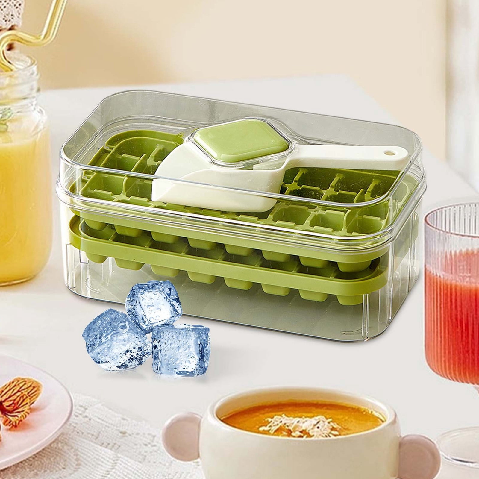 Double Layer Ice Mold Tray Storage Maker Box, One Click Release Freezer Ice Container Device, Portable Handle Ice Storage System Appliance, Home Party Summer Drink Cooling Tool