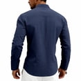 thumbnail image 4 of Men's Linen Long Sleeve Shirt Button Henley Shirt V-Neck Casual Plain Lightweight Fall Top M, 4 of 6