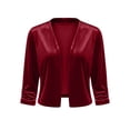 thumbnail image 5 of Vivianyo HD Women's Velvet Cropped Open Front Shrug Cardigan, Ruched Three Quarter Sleeve Cover Up for Women, Outer Layer for Dinner Events and Evening Plans, Size S-3XL, 5 of 6