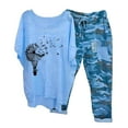 thumbnail image 1 of Mikilon Vêtements de Détente Confortables pour Femmes Ensemble 2 Pcs Imprimé Décontracté Manches Moyennes Col Rond + Pantalon Bleu-C 2TG, 1 of 6