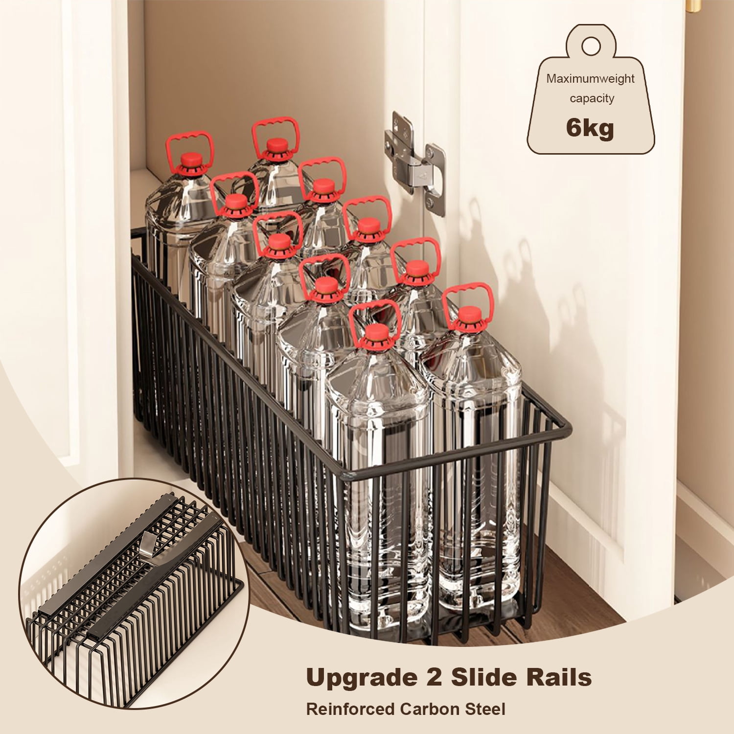 2025 New 2 Pack Pull Out Cabinet Organizer, Multifunctional Sliding Shelves, Sturdy Carbon Steel Roll-Out Drawers For Kitchen Cabinet Pantry Bathroom Under Sink
