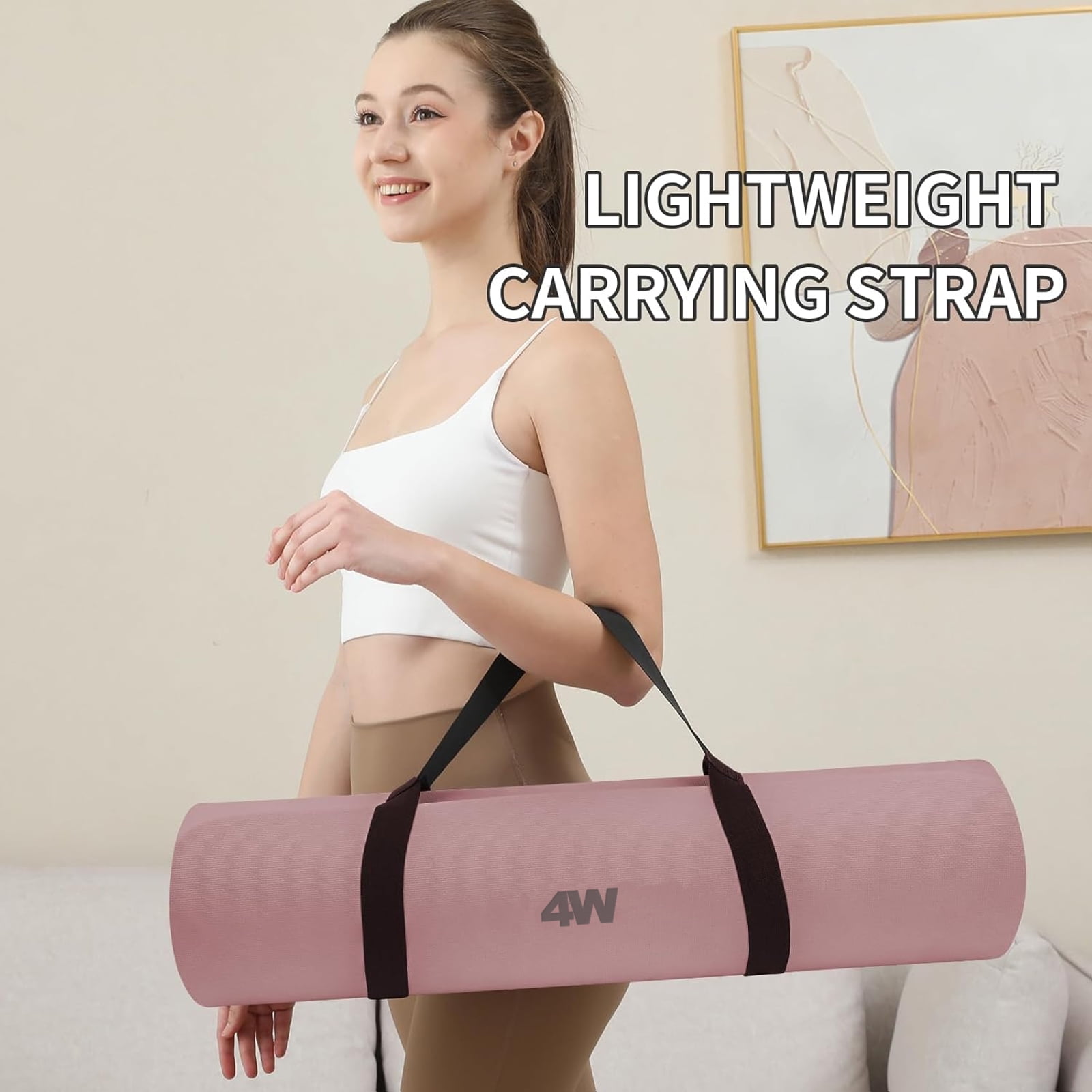4W 10mm Pink Yoga Mat Thick- TPE Non-Slip Exercise Mats with Strap for Home Workout/Pilates for Women Men 72"×26"(Pink + Silver)