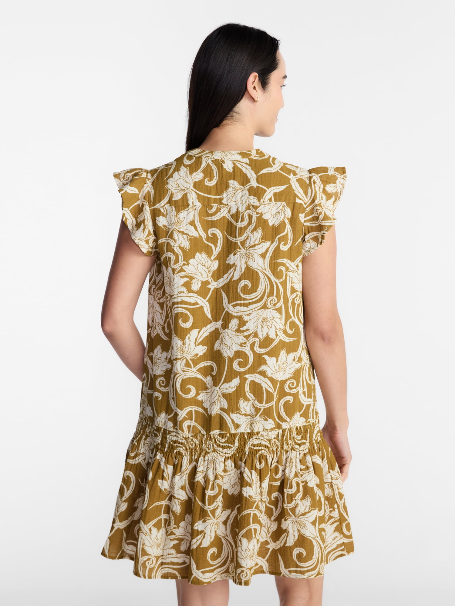 Time and Tru Women's Double Cloth Mini Dress with Flutter Sleeves, Sizes XS-XXXL