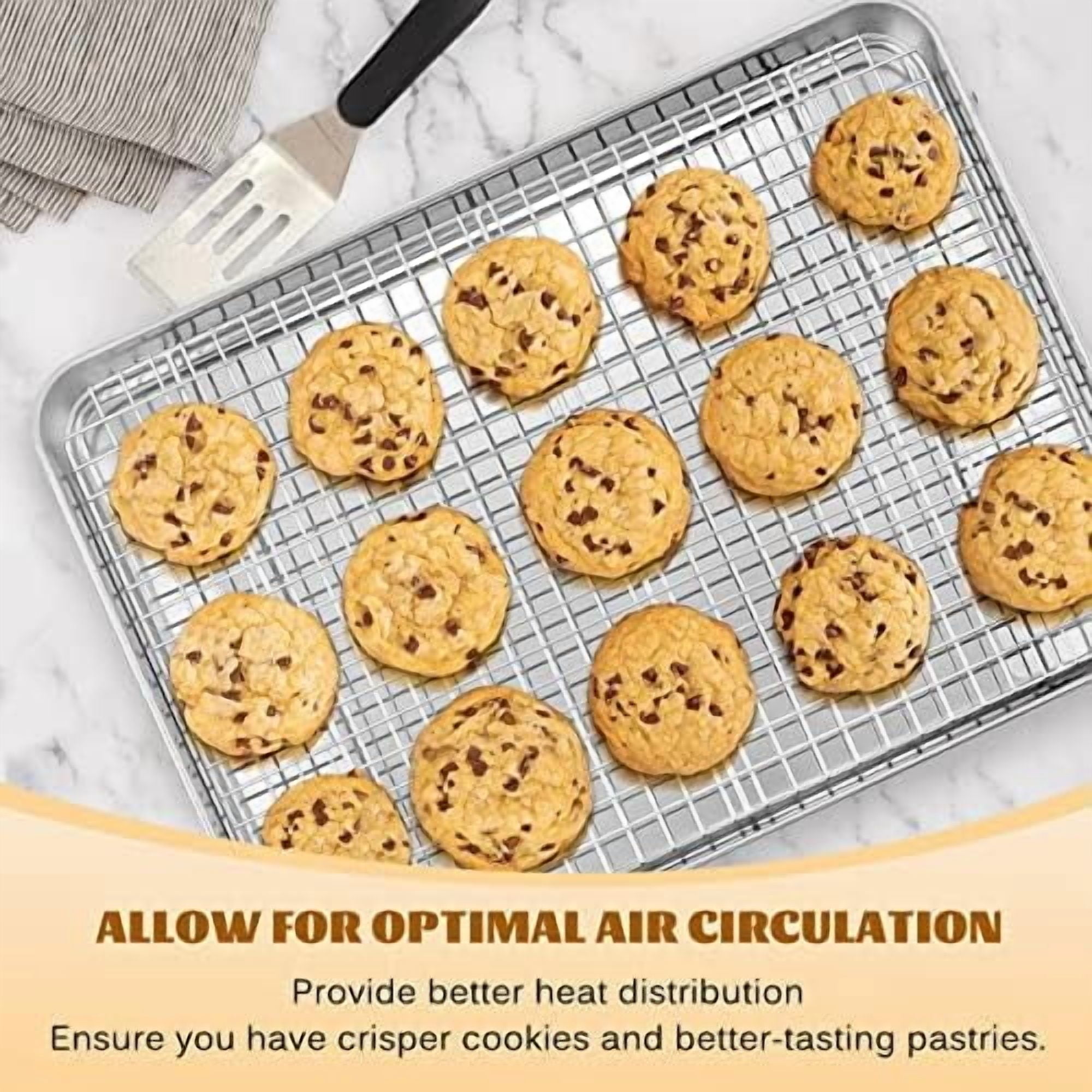 Stainless Steel Baking Sheet with Rack Set,  12.4”x9.7” Cookie Sheet Broiling Pan for Oven, Rimmed Metal Tray with Wire Rack for Cooking/Baking/Cooling/Bacon, Non-toxic & Dishwasher Safe