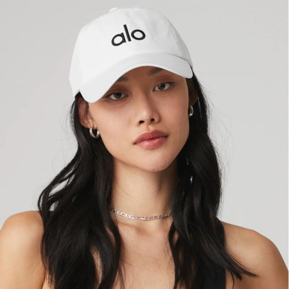 One Size Unisex Embroidery A-L-O Logo Off-Duty Cap Adjustable Yoga Hat Baseball Cap Trucker Hat White & Black