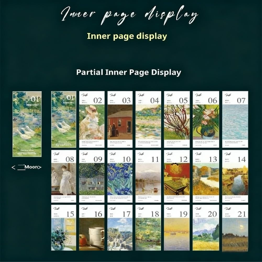 2026 Vintage European Style Oil Painting Flip Calendar, Elegant Desktop Flip Calendar with Butterfly Pendant, 12 Months of Oil Painting Holiday Themes, Suitable for Home, Living Room, Office, Create
