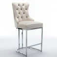 thumbnail image 4 of Set of 2 Velvet Bar Stools, 26"Counter Height Bar Stools, Modern Barstools with Button Back and Rivet Trim, Upholstered Kitchen Island Chairs with Chromed Metal Base Legs,Beige, 4 of 9
