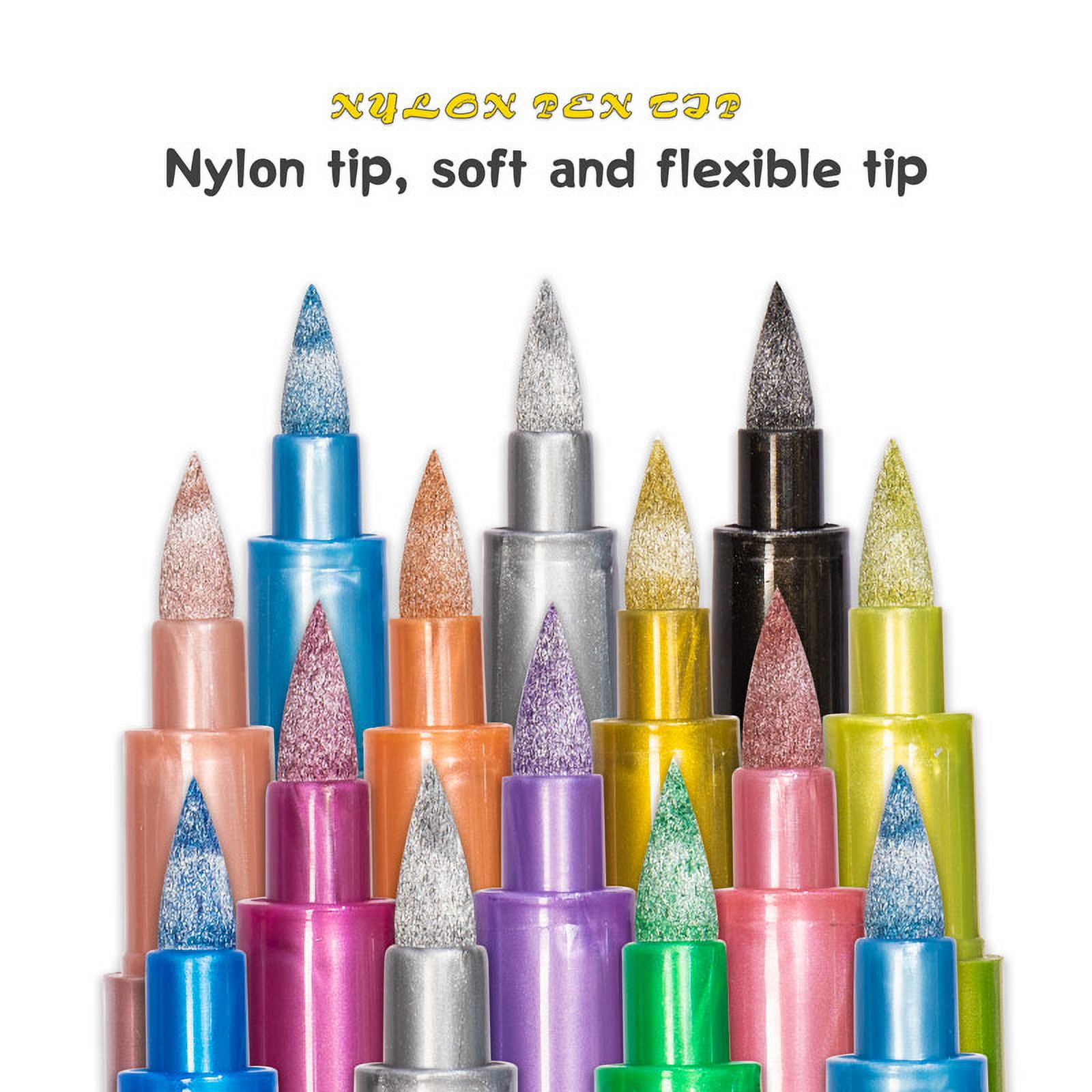 12/24 Colors Brush Metallic Paint Markers Pens for Rock Painting Stone Ceramic Wood Fabric Pebbles Scrapbook Journals Photo Albums