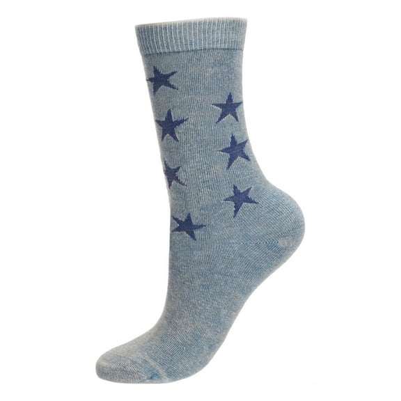 MeMoi Women's Acid Wash Star Cotton Blend Crew Socks - Womens - Female, 9-11, Denim