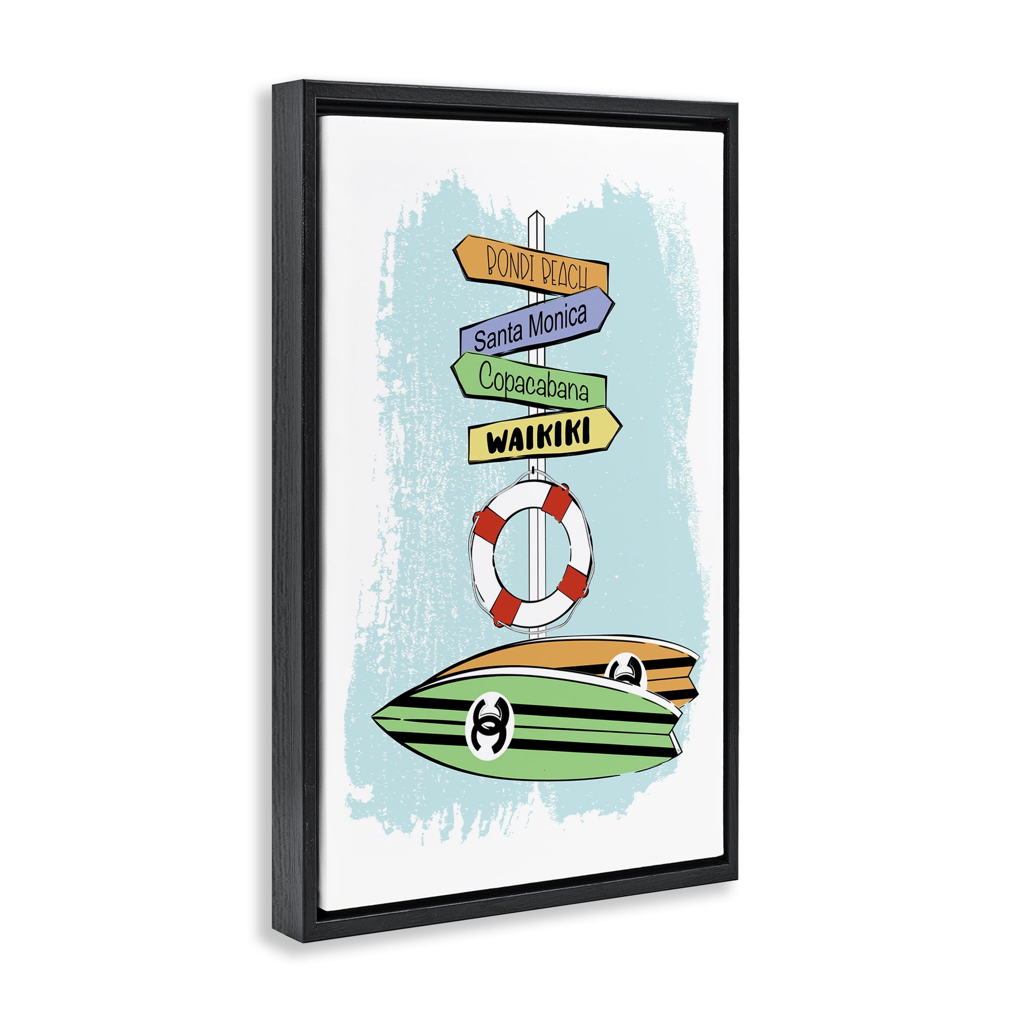 Stupell Industries Glam Surfboards & Sign Coastal Painting Black Floater Framed Art Print Wall Art, 21 x 31