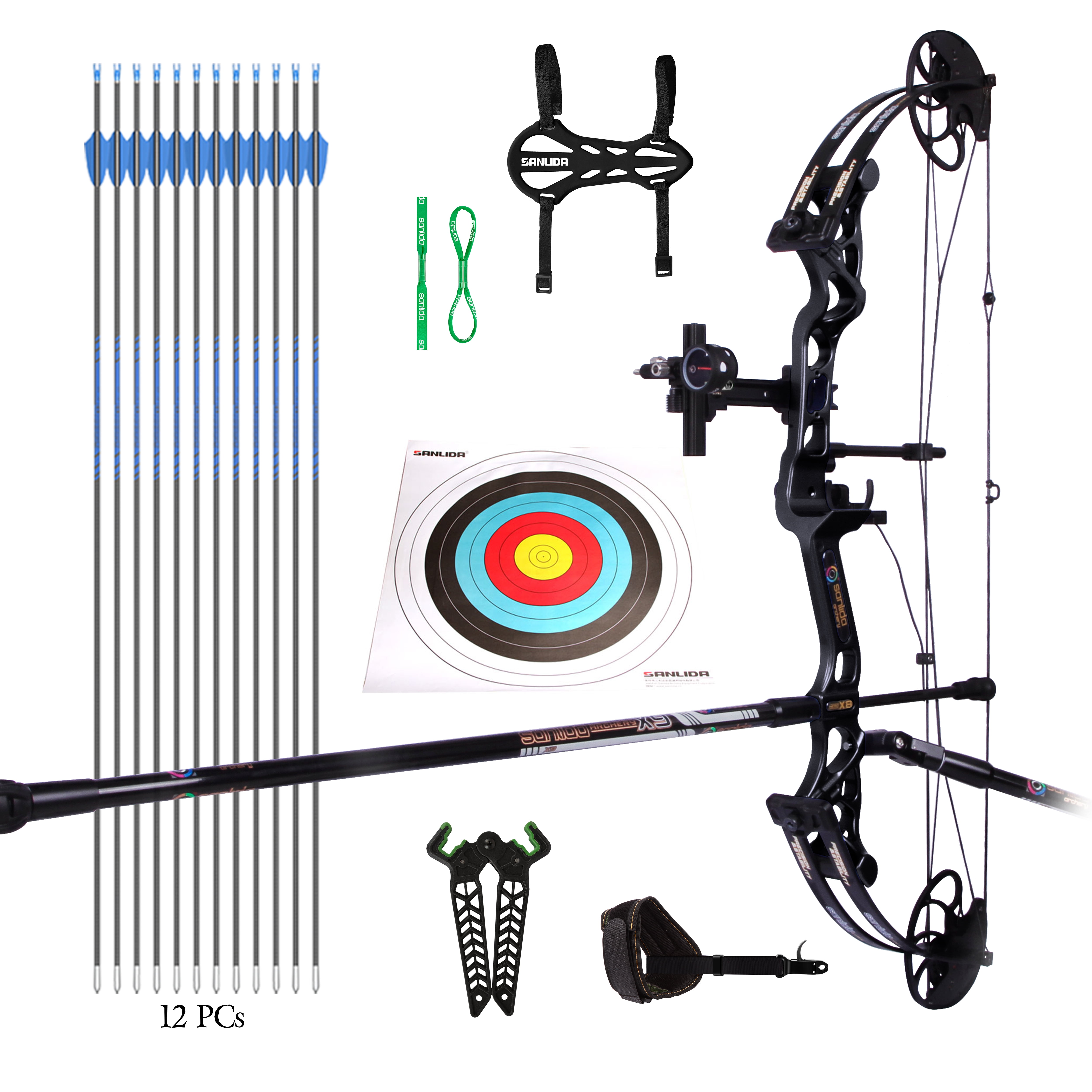 DJH Archery Compound Bow Package and Arrows for Kids Beginners 17-27 Draw Length，10-30 Lbs Draw Weight Adjustable，260fps IBO Lightweight Design Bow Shooting 