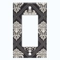 thumbnail image 2 of Metal Light Switch Plate Outlet Cover (Damask Diamond Black Pattern - Single Rocker), 2 of 2