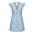 thumbnail image 5 of LOVZFMLL Robe d'Été pour Femme à Encolure Aguichant, Rayée, à Boutons, à Manches Courtes, Bleu Pâle, S, 5 of 5