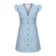 thumbnail image 4 of Mini Vestido de Verano, V-Cuello Raya Botón Delantero Vestido de Manga Corta, Poliéster Casual Sexy para las Mujeres, 4 of 5