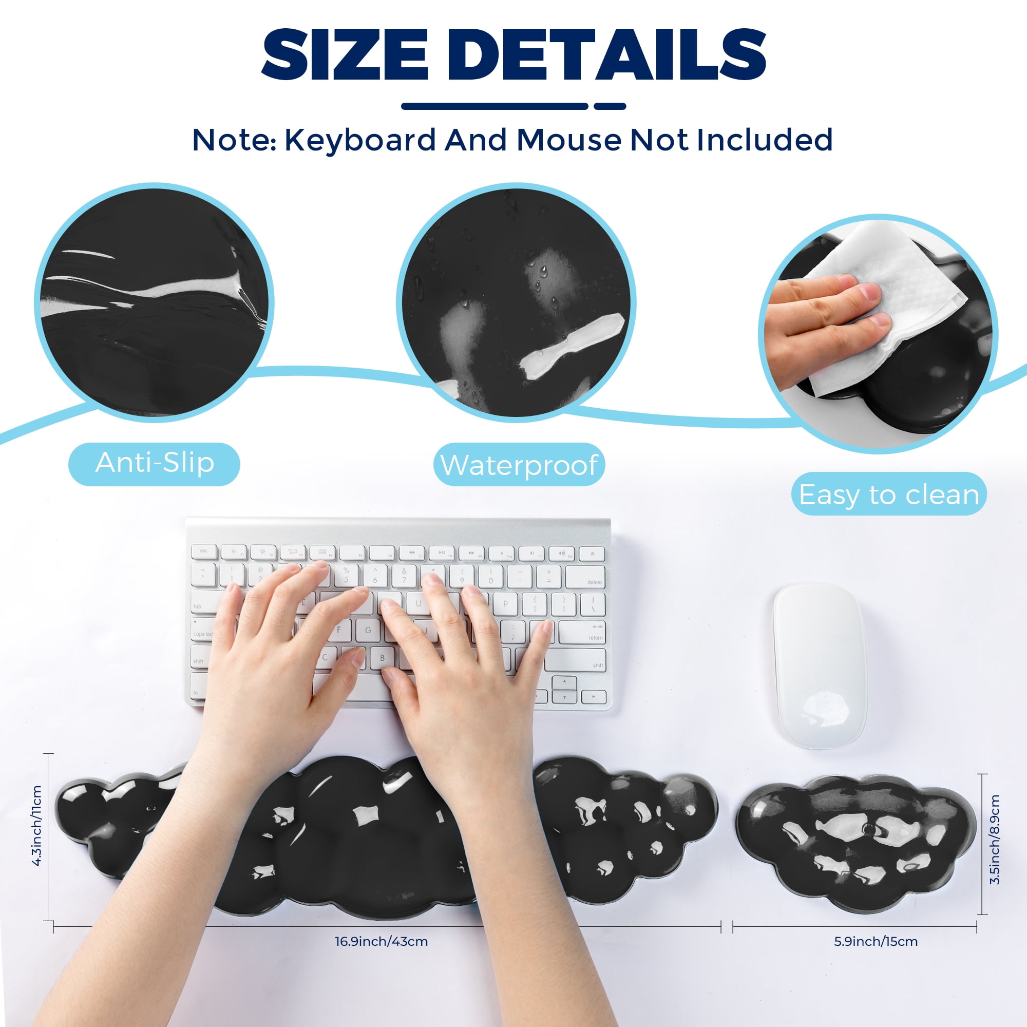 ABRONDA Gel Cloud Keyboard & Mouse Wrist Rest Set - Cloud Keyboard Wrist Rest Pad & Mouse Support for Office Gaming Pad Computer Laptop Ergonomic Comfortable Pain Relief- Cloud Pad Set