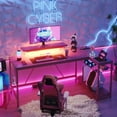 thumbnail image 5 of Bestier 58" Computer Desk with LED Lights L Shaped Corner Desk with Power Outlet & Monitor Stand for Bedroom in Pink, 5 of 7