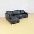 thumbnail image 3 of Hommoo Semi PU Synthetic Leather L-Shaped Couch Living Room Furniture Set, Modern 4-Seat Couch Sofa Set, Sectional Sofa Chaise Lounge for Home, Apartment, Dorm, Black(No Ottoman), 3 of 7