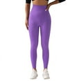thumbnail image 3 of Brondbend Woman Yoga Pants Womens Leggings Elastic High Waisted Belly Control Workout Trousers Solid Color Breathable Tights Slim Fit Daily Running Jogger Purple, 3 of 5