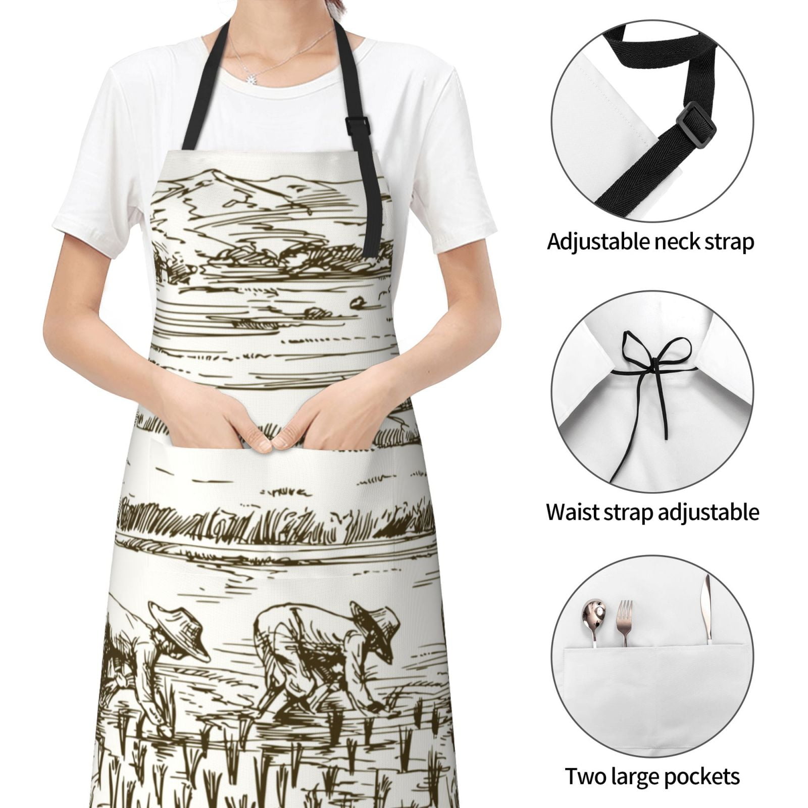 Kdxio Rice Harvest Apron with Pockets Adjustable Kitchen Aprons for Men Women Waterproof Aprons for Cooking,Drawing,Crafting, Baking Household Cleaning