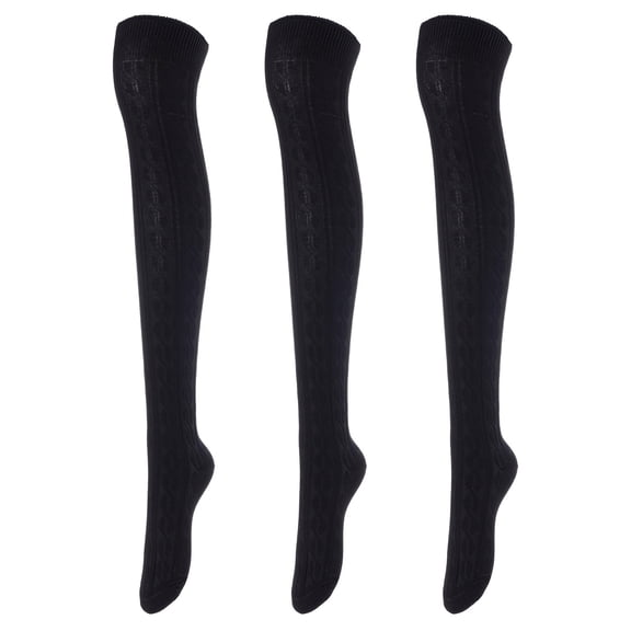 Lovely Annie Women's 3 Pairs Incredible Durable Super Soft Unique Over Knee High Thigh High Cotton Socks Size 6-9 A1024(Black)