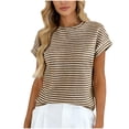 thumbnail image 3 of Craaazy Women's Casual Fitted Solid Color Round Neck Short Sleeve Striped Knit Top with Breathable Fabric for Spring and Summer Daily Outfits Gifts, 3 of 5