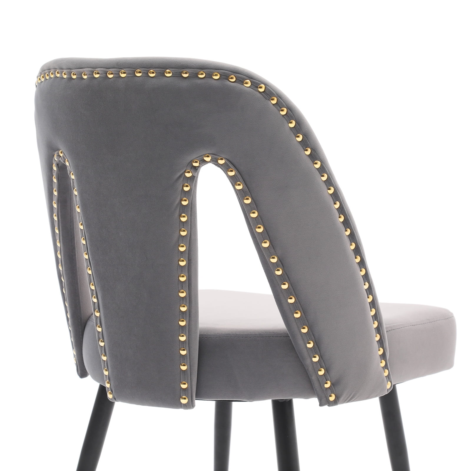 Dining Chairs, Modern Kitchen Dining Room Chairs, Upholstered Dining Accent Side Chairs in Velvet Cushion Seat with Nailheads and Gold Tipped Black Metal Legs (Set of 2)