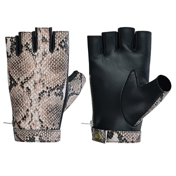 Men's Python Snake Embossed Leather Driving Gloves Half Finger Car Driving Motorcycle Bikers Riding Gloves Beige-S