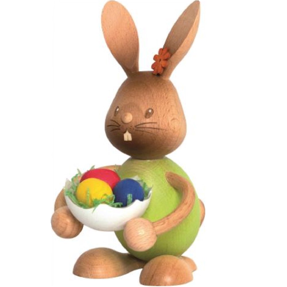 Rabbit with Eggshell Full of Easter Eggs German Wood Bunny Figurine