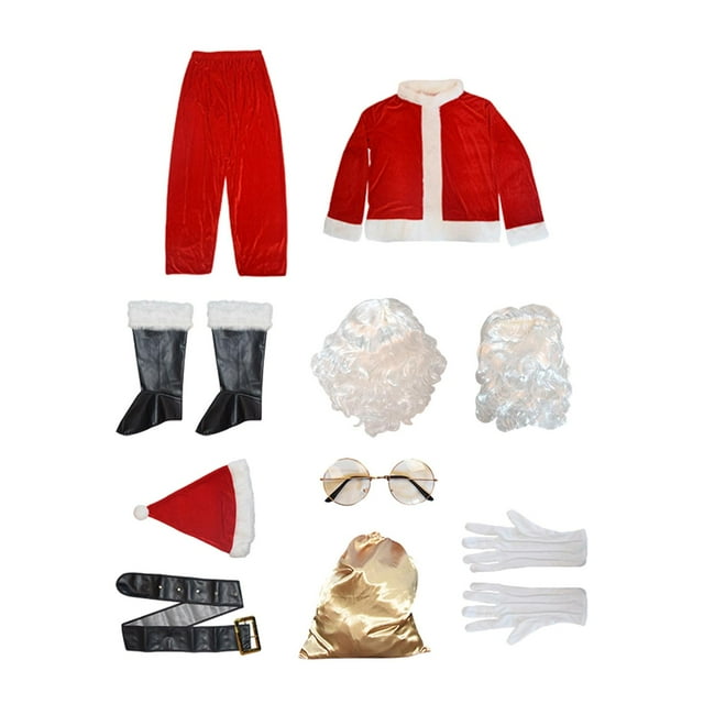 Juego de 10 trajes de Navidad de disfraz de Papá Noel para hombres adultos, traje de cosplay con cinturón de sombrero de Papá Noel para Navidad,
