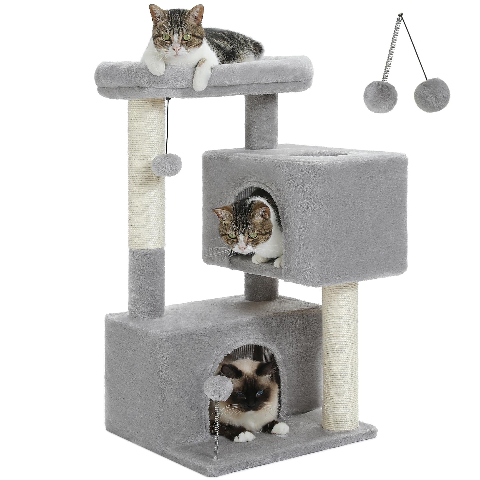 Pefilos 31" Multi-Level Cat Tree Tower, Cute Sisal Play House Climber Activity Centre Furniture with Scratching Posts Hammock Dangling Ball, Gray Pefilos 31" Multi-Level Cat Tree Tower, Cute Sisal Play House Climber Activity Centre Furniture with Scratching Posts Hammock Dangling Ball, Gray