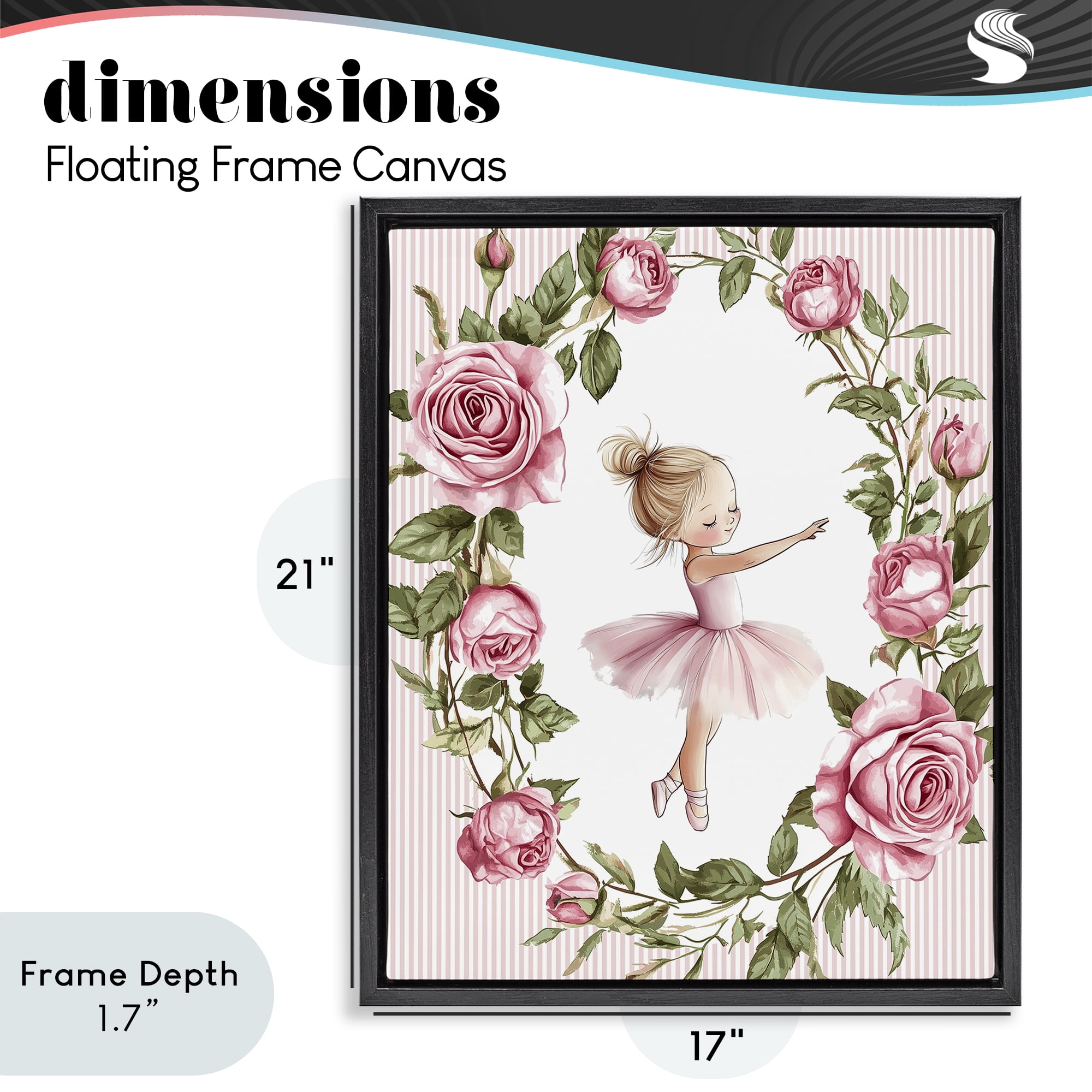 Stupell Industries Little Rose Dance Ballerina Black Framed Floater Canvas Wall Art, design by Christine Simpson Art
