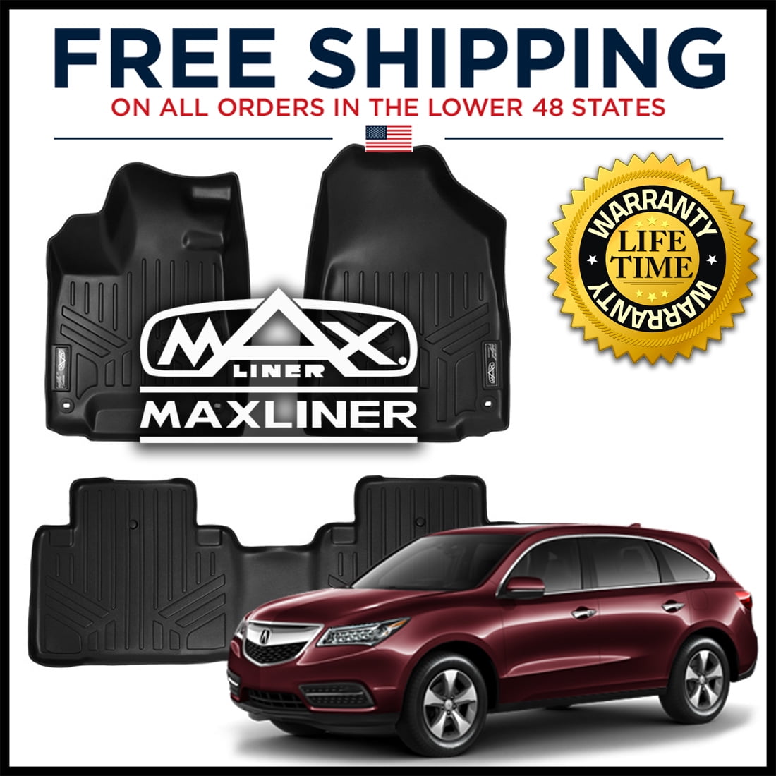 MAXFLOORMAT Front/Second Row Floor Liner Mats Set Black for 20142020