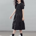 thumbnail image 5 of Miluxas Girls Boho Square Neck Puff Sleeve Smocked Tiered Casual A Line Short Mini Dress Black 11-12 Years, 5 of 5
